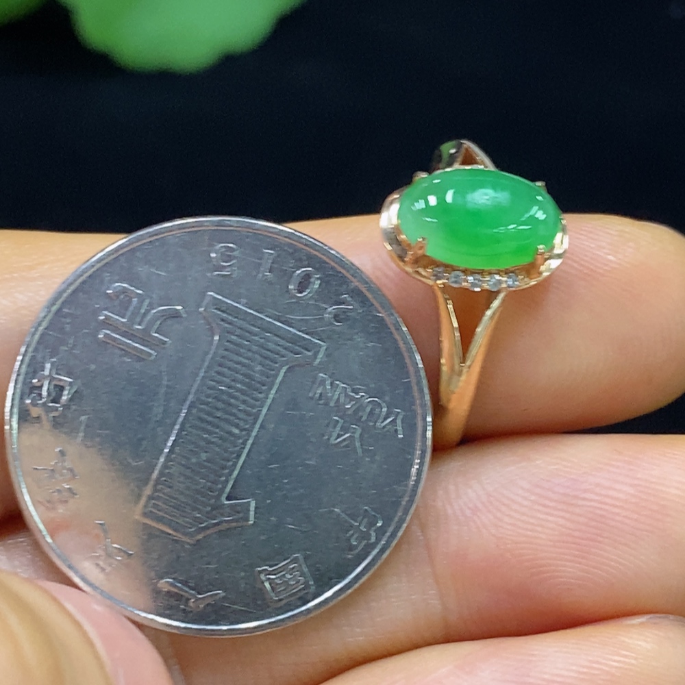 F35094071 Jadeite Ring with 18K Gold and Diamond Accents, Total Weight Approx. 2.41g, Size 14