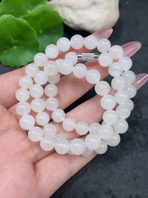 H33926181 Hetian Jade Bead Necklace with Other Mineral Components, Non-Gold, Approximately 7.7mm, Total Weight Approximately 39.6g