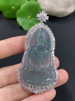 F42968647 翡翠观音镶嵌吊坠 非金镶 货品总重约18.05g