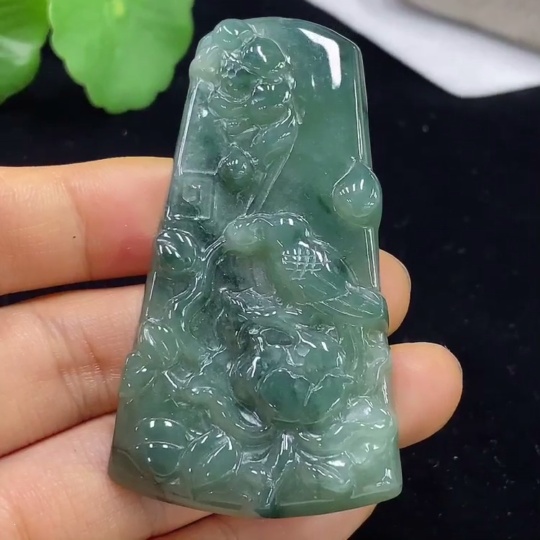F35094327 Jadeite Birds Singing and Flowers Fragrant Pendant