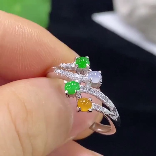 F32749652 Jadeite Inlay Non-Gold Adjustable Total Weight Approx. 2.28g Color Origin Undetermined