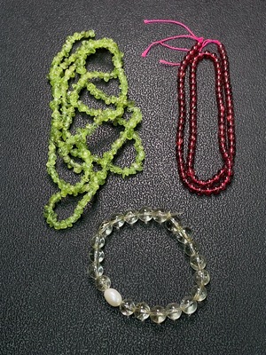 C34038574 Garnet Bead Strand + Peridot Bead Strand + Crystal Bracelet with Pearl