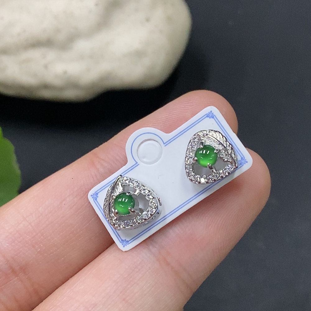 F29322510 Jadeite inlaid earrings, total weight approx. 1.7g (non-gold inlaid)