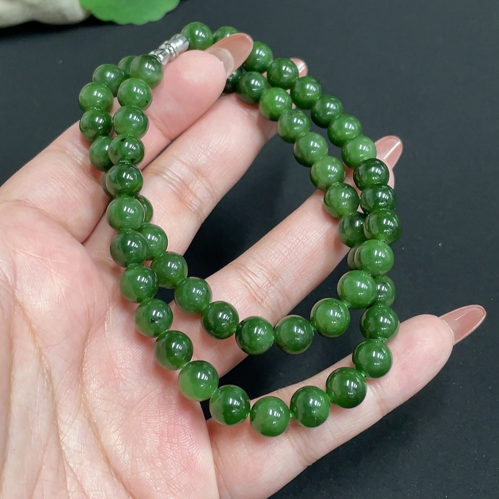 H35100071 Hetian Jade Jasper Bead Necklace, approx. 7.7 mm, total weight approx. 44.6g