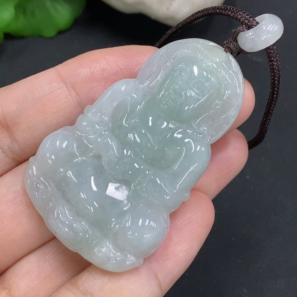 F35126230 Jadeite Guanyin Pendant Total Weight Including Rope Approx. 20.1g (Matching Beads Non-Grade A)