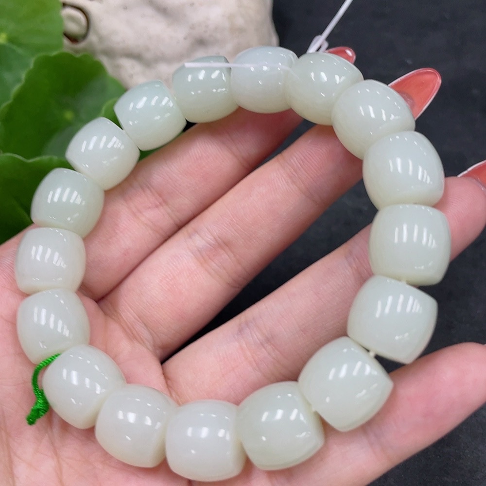 H34980440 Hetian Jade Bracelet, Approx. 12.7mm Beads, Total Weight Approx. 64.3g