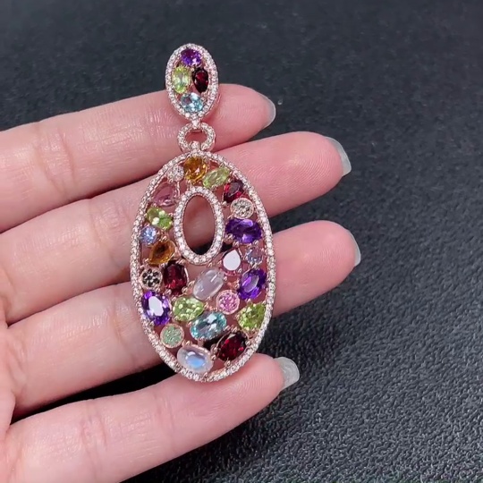 C35092131 Crystal Pendant with Peridot + Garnet + Tourmaline + Tanzanite + Moonstone + Topaz (Color Origin Undetermined, Accent Stones May Be Non-Natural, Non-Metal, Total Weight Approx. 12.31g, Size About 5.3*4mm)