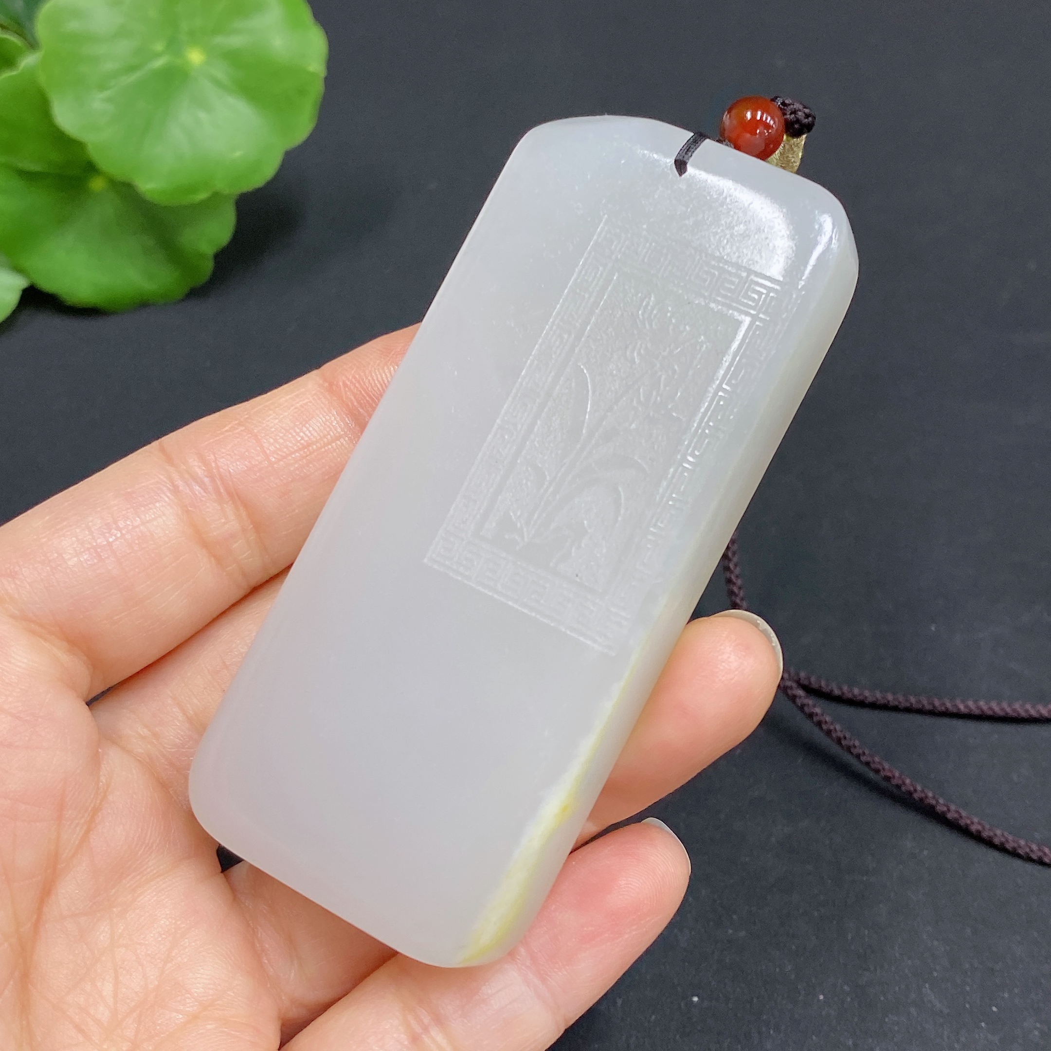 H30468310 Hetian Jade Pendant, Orchid, Total Weight (Including Rope) Approx. 77.5g, Contains Other Mineral Components