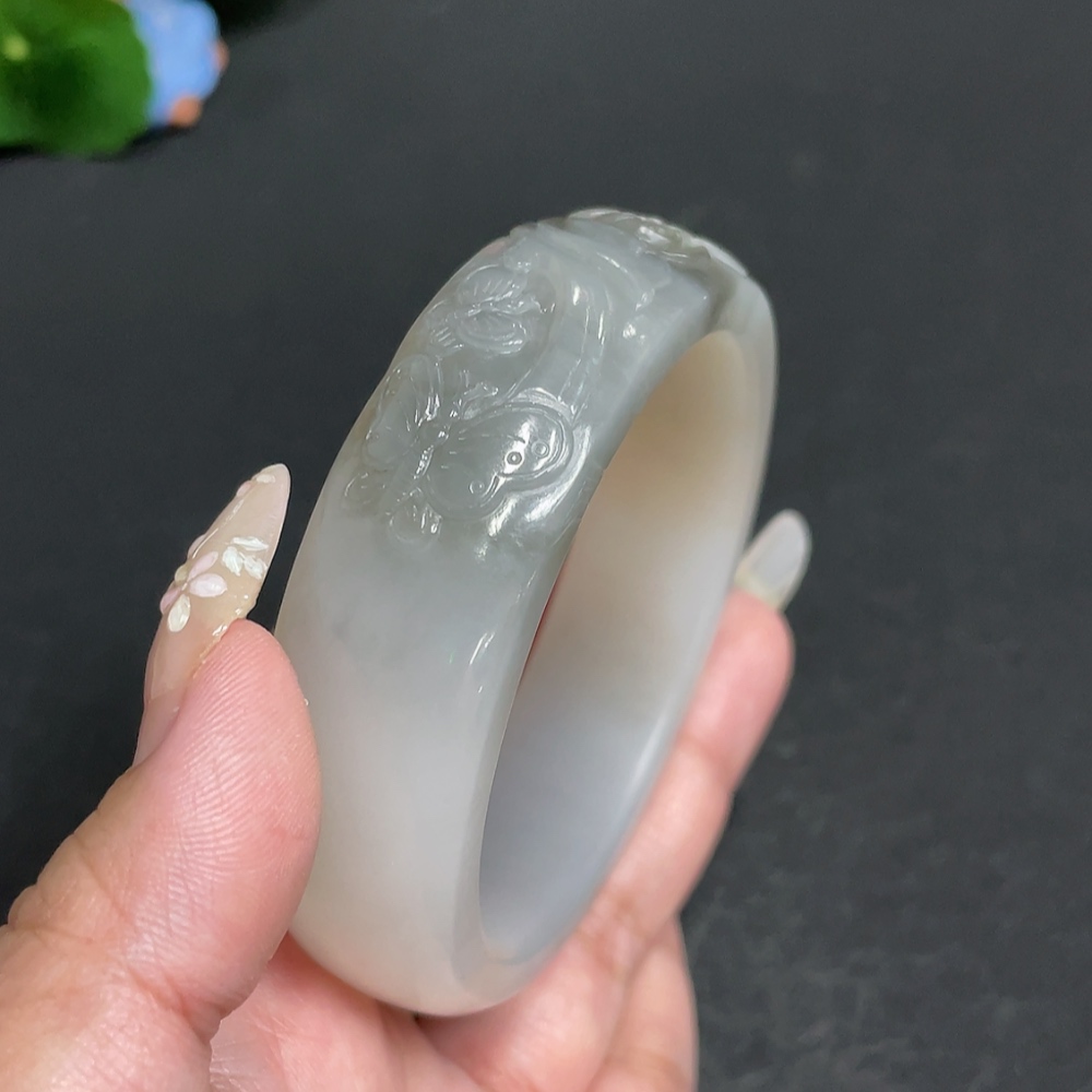 H28244193 Hetian Jade Round Bracelet - Prosperity in Full Bloom - Inner Diameter 59.3 - Total Weight Approx. 91.6g