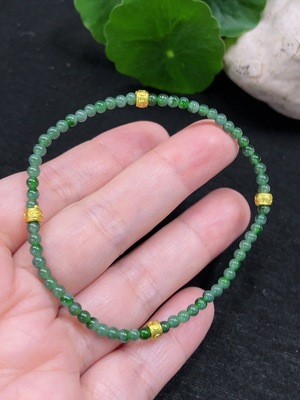F33827650 Jadeite Beads Bracelet Approx. 3mm Total Weight Approx. 3.5g (Non-Gold Inlaid)
