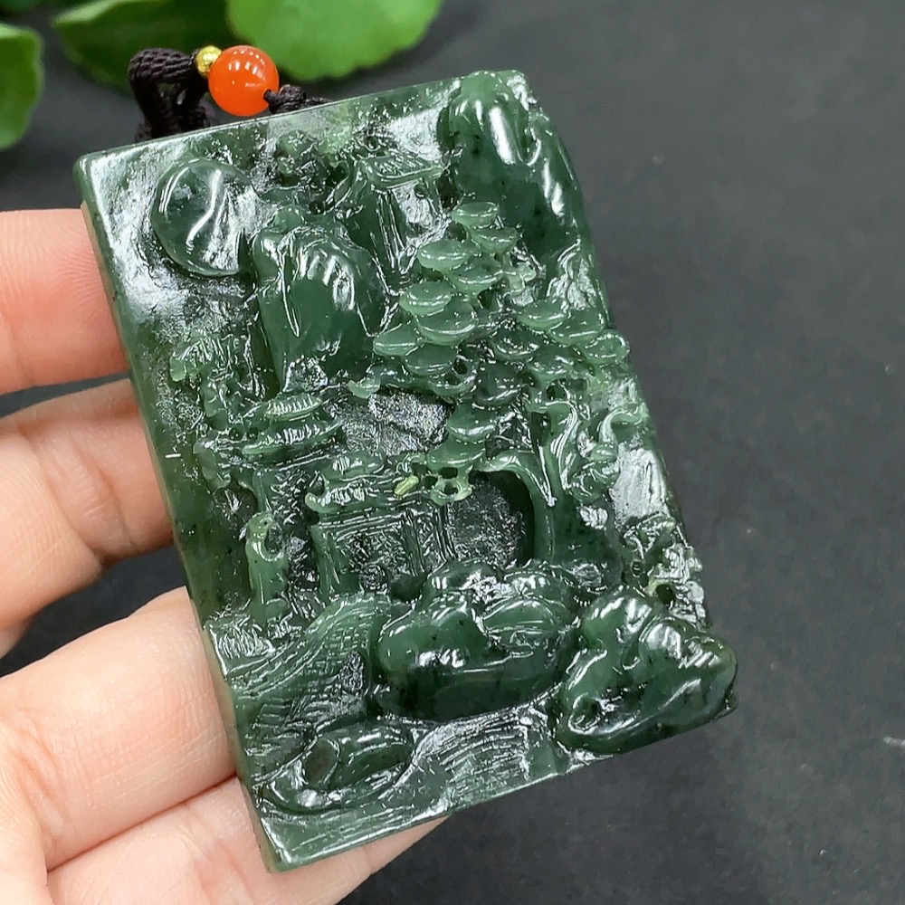 H15591867 Hetian Jade Pendant - Landscape Plaque