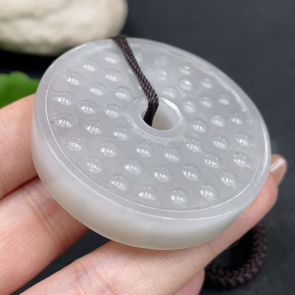 H31671144 Hetian Jade Handheld Ornament Antique Button with Non-Hetian Jade Beads