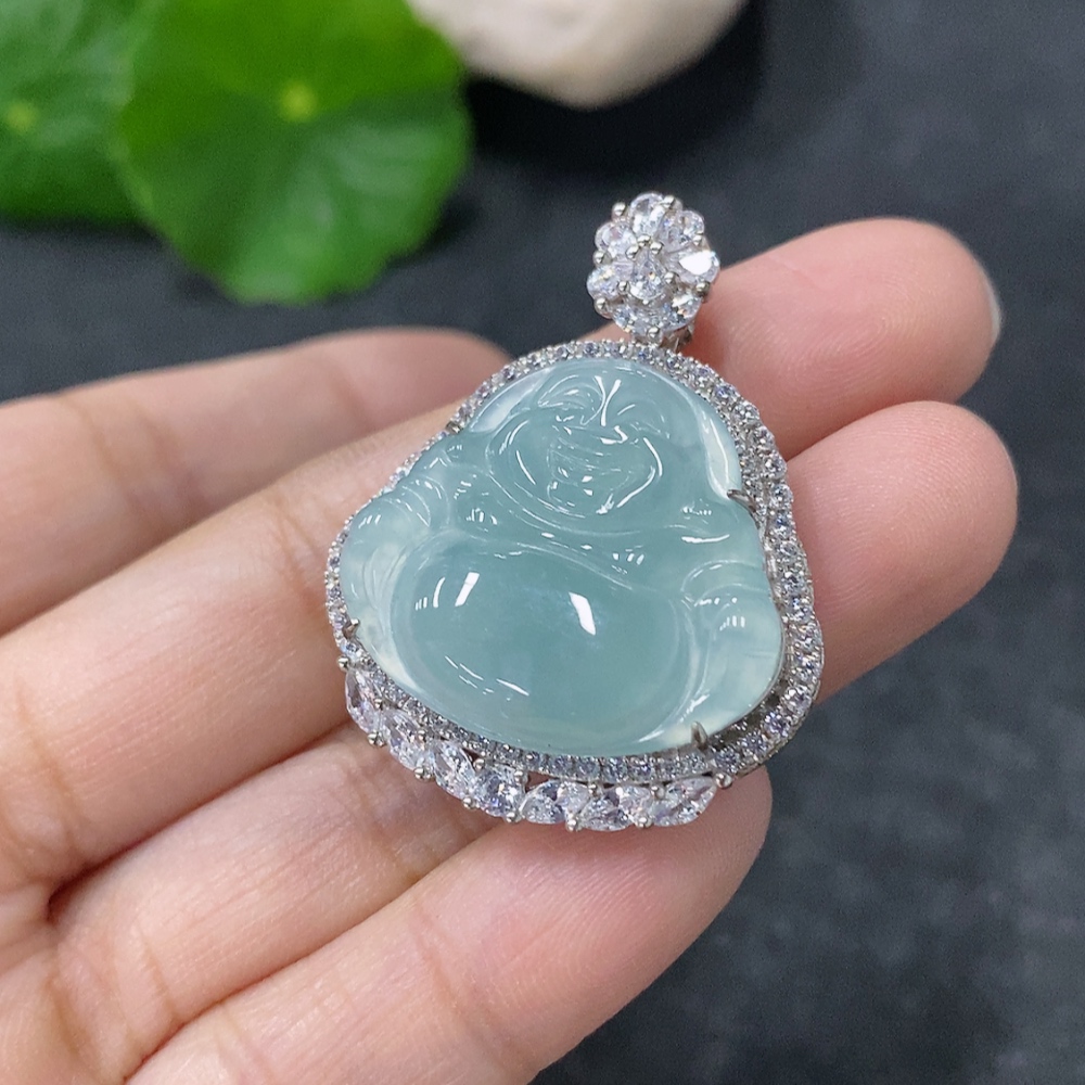 F34976240 Jadeite Buddha Pendant Setting without Gold Total Weight Approx. 7.3g