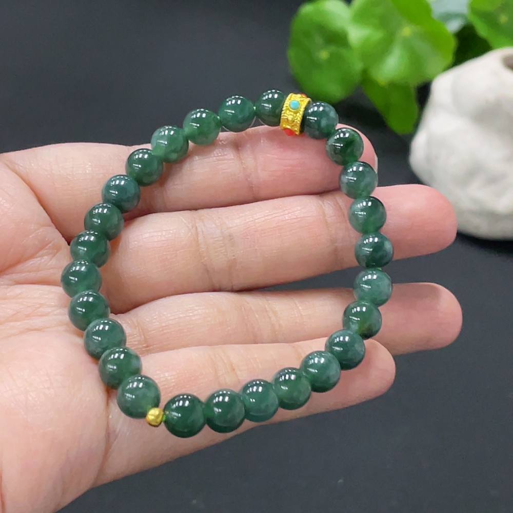 F34071184 Jadeite Bracelet Card 6.8mm approx. Total weight about 14.87g Beads Au97% Rest non-gold