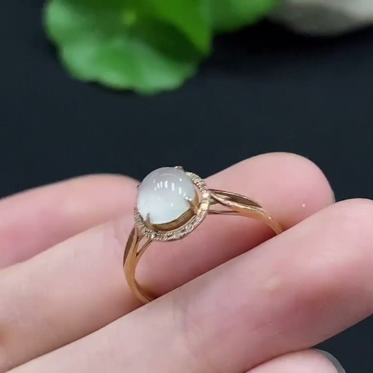 F35114974 Jadeite inlaid ring size 13 18K gold total weight about 1.3g (with diamond accents)