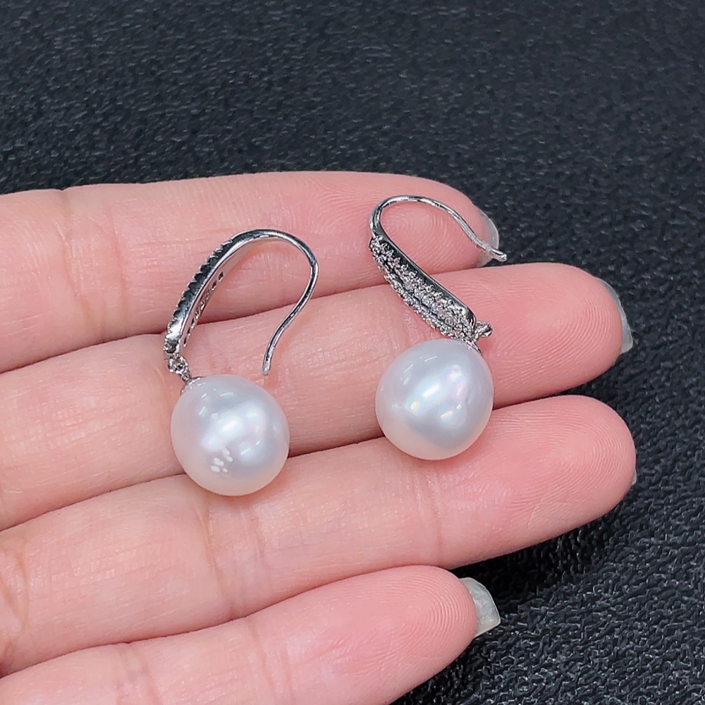 C35092010 Seawater Pearl Earrings Non-Gold Total Weight Approx. 5.42g Size 10.3mm