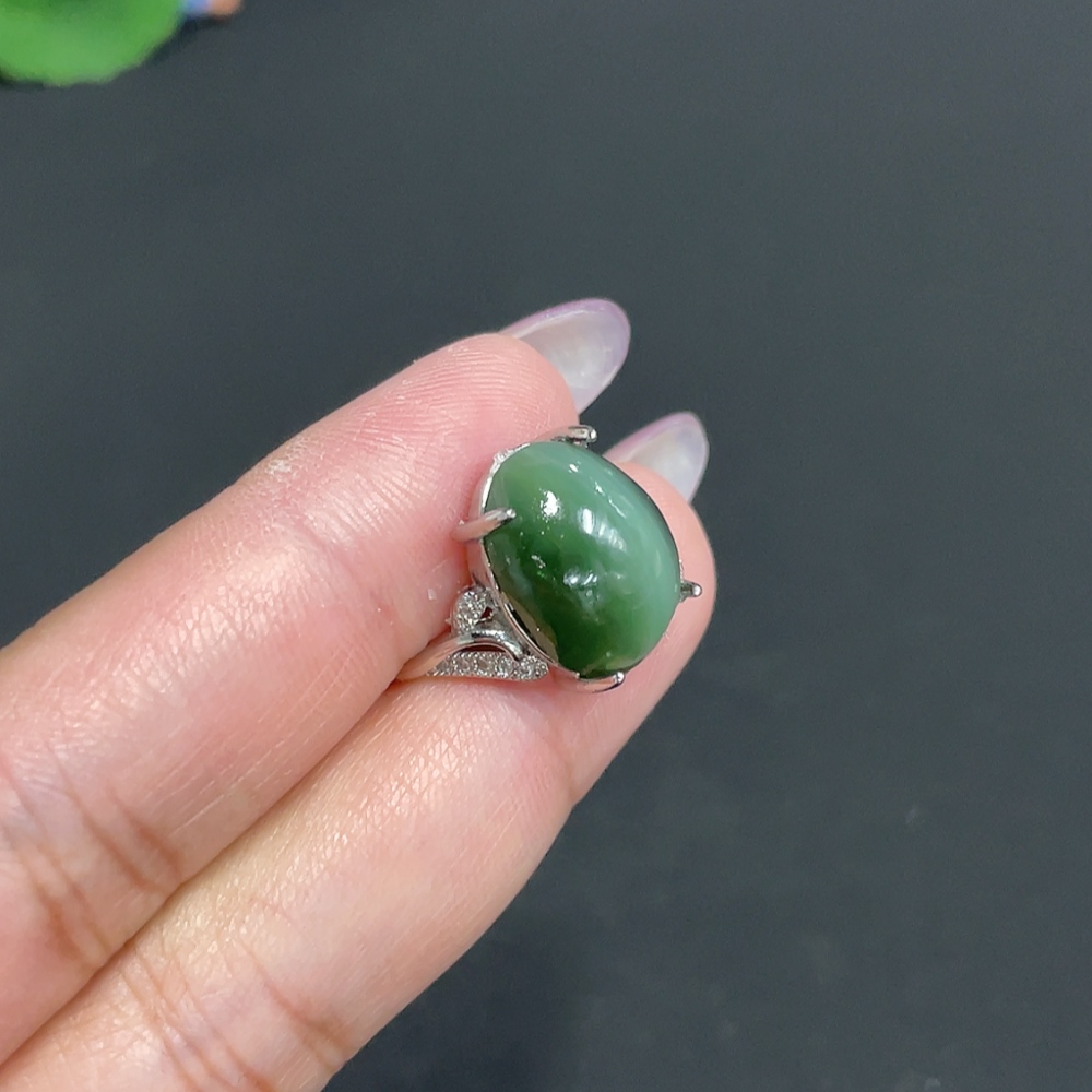 H33900636 Hetian Jade Inlaid Adjustable Ring