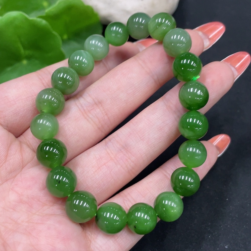 H35083848 Hetian Jade Jasper Bracelet, approx. 9.5mm beads, total weight about 26.3g