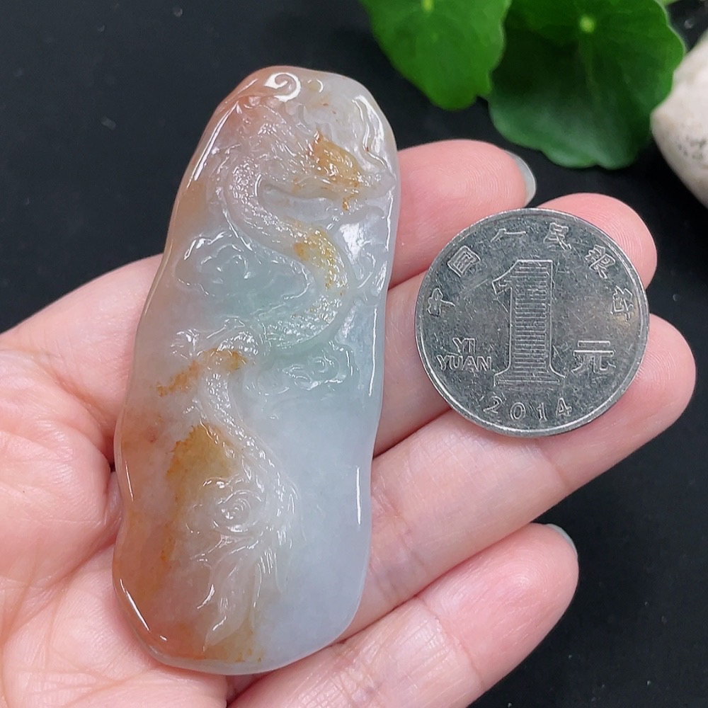 F30527701 Jadeite Dragon Pendant Total Weight Approx. 34g (Color origin undetermined)