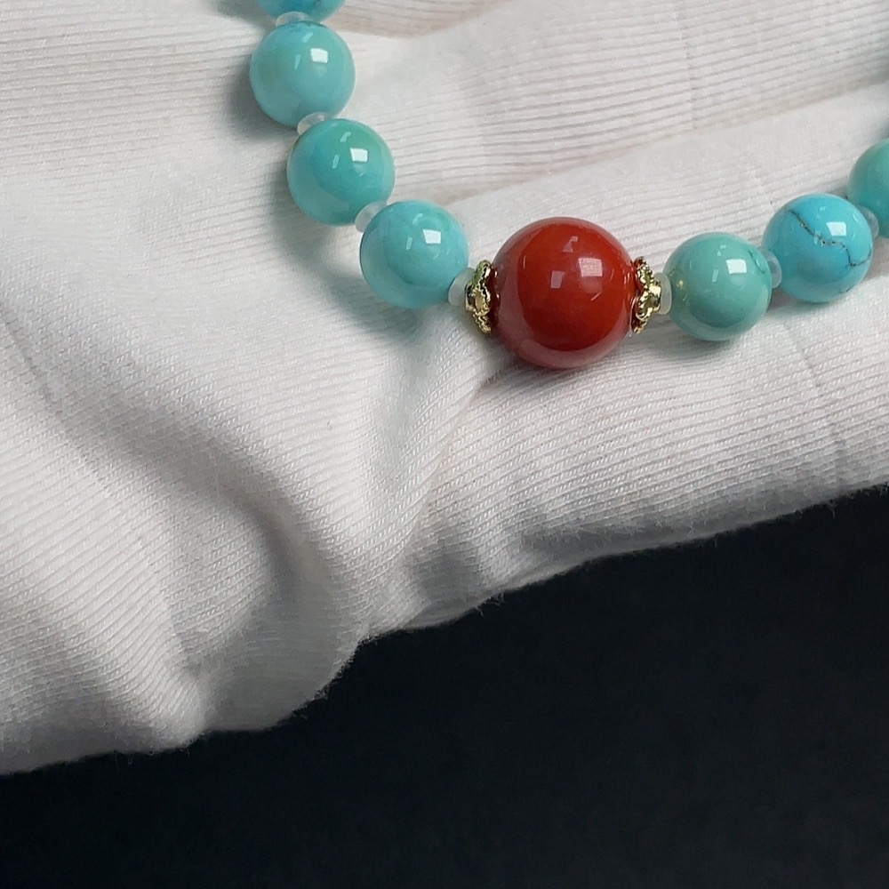 C30445179 Turquoise Bracelet Non-Gold Inlaid Approx.8.7mm Total Weight About 18.57g With Pearls Stones Considered Non-Natural