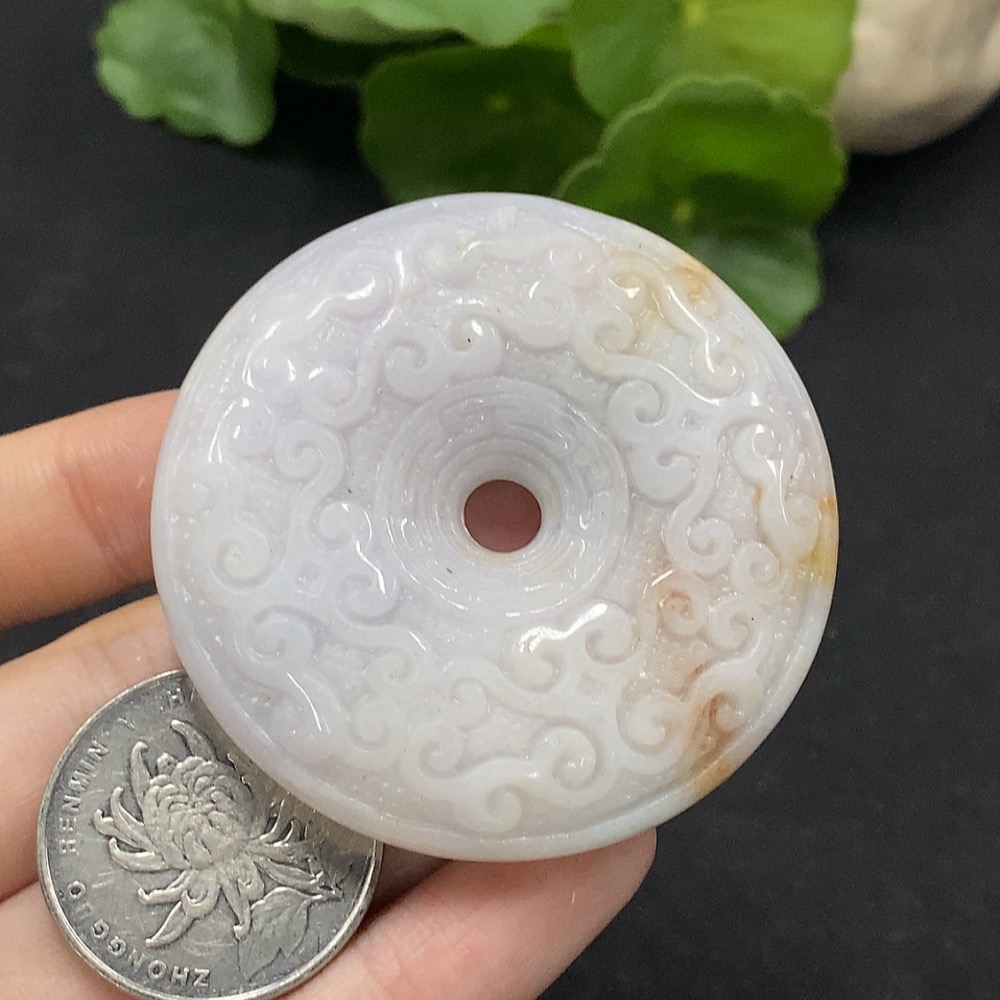 F34056749 Jadeite Safety Buckle Pendant, yellow part color origin undetermined, total weight approximately 49g