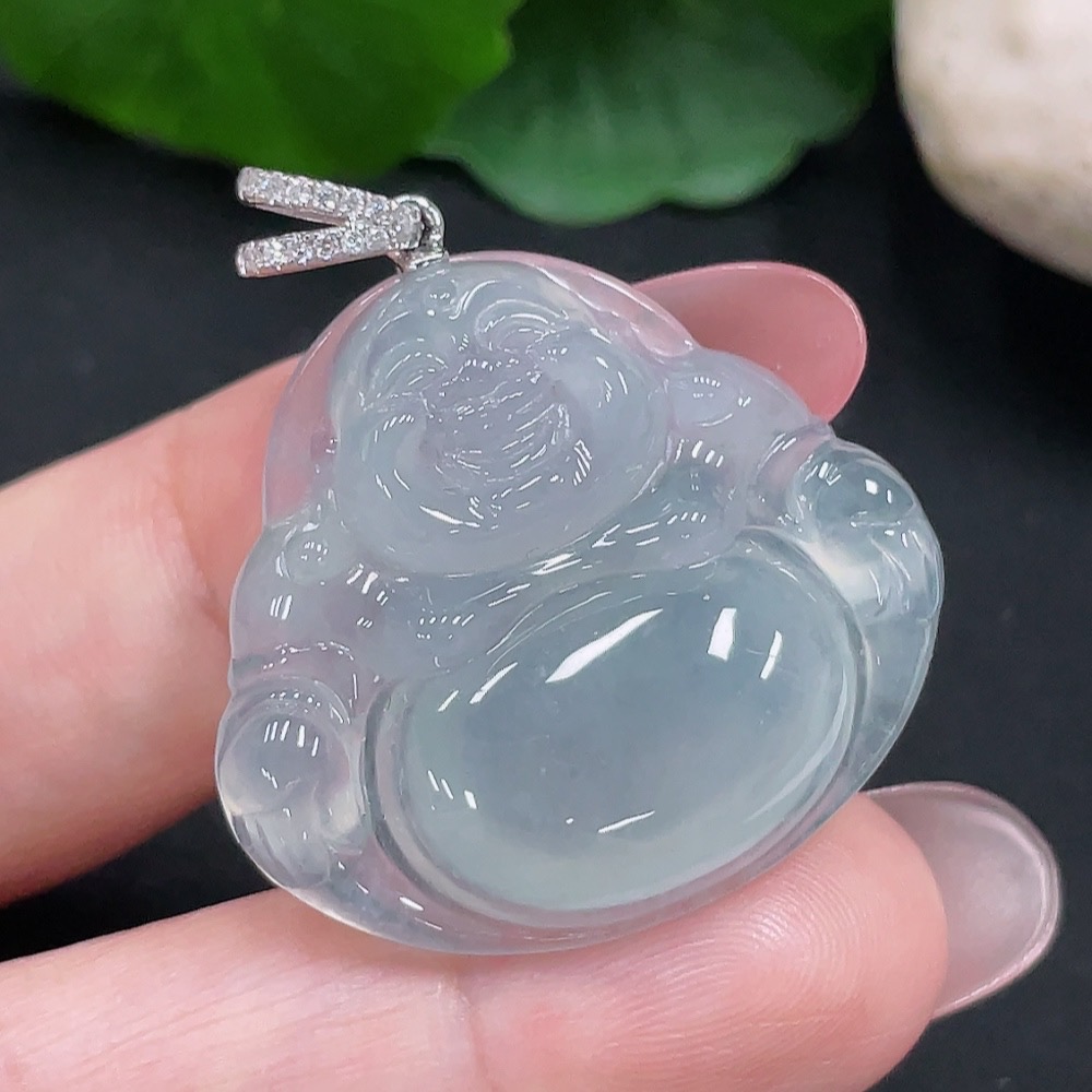 F34982871 Jadeite Buddha Pendant 18K Gold Total Weight Approx. 8.2g (With Diamond Accents)