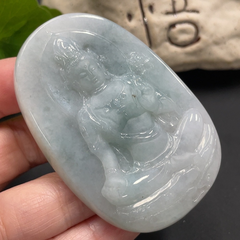 F15633255 Jadeite Guanyin Pendant Total Weight 59.450g