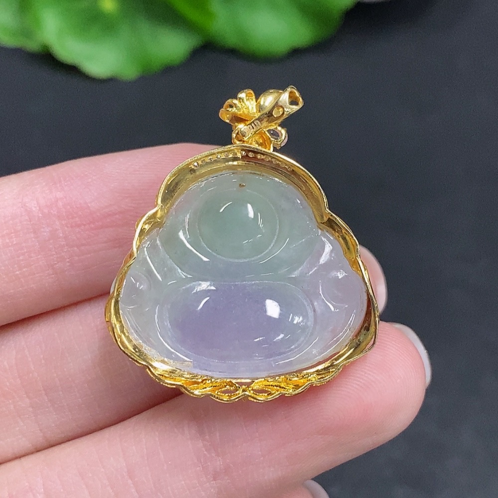 F34002844 Jadeite Buddha Pendant 18k Gold Total Weight Approx. 6g With Diamond Accents (Minimum Side Stones Only)