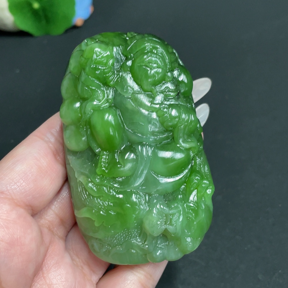 H27082299 Hetian Jade Handheld Piece - God of Wealth, Total Weight Approx. 156.2g