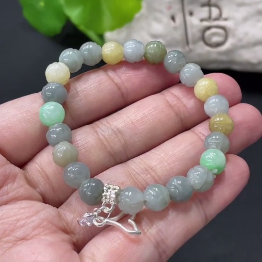 F34999444 Jadeite Bracelet Approx.7.1mm Total Weight Approx.13.6g Non-Gold Accessories Yellow Bead Color Origin Undetermined