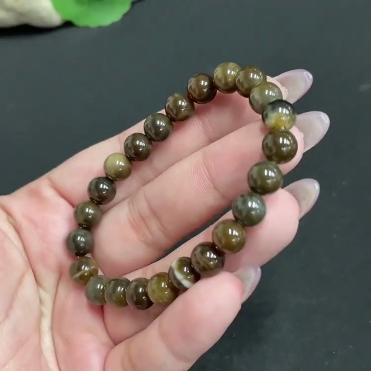 H33931258 Hetian Jade Bead Bracelet, Approx. 7.5mm, Total Weight About 17.4g, Containing Other Mineral Components