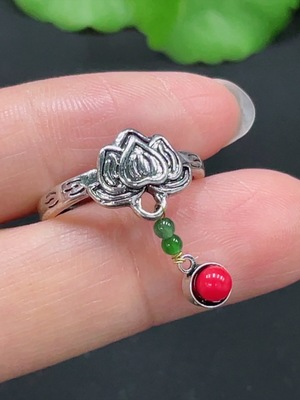 F22524849 Jadeite inlaid ring, non-gold inlaid, adjustable, total weight 2.707g