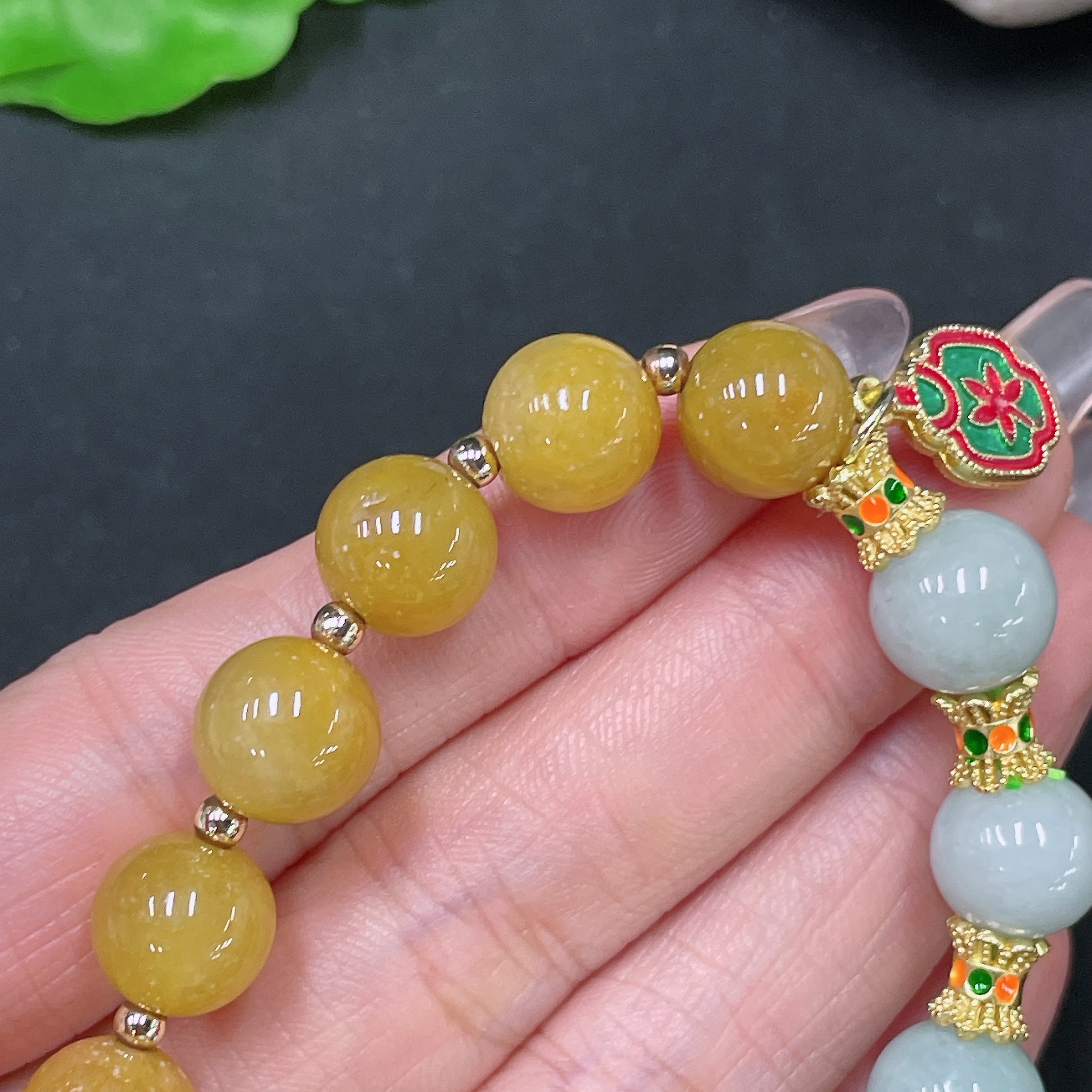 F34065317 Jadeite Bracelet Yellow Beads Non-A Total Weight Approx. 25.8g Size 10.8mm