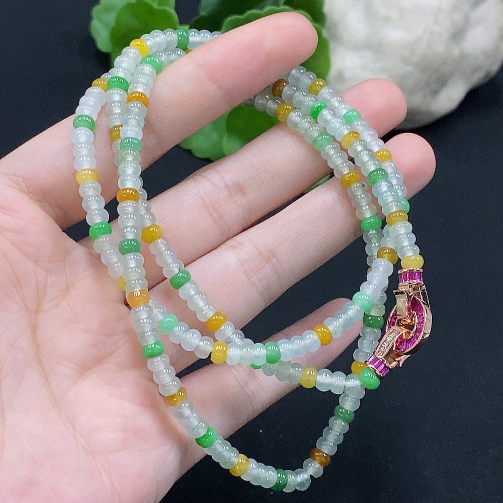 F33927305 Jadeite Beaded Necklace Approx. 4.3mm Total Weight Approx. 26.14g Yellow Beads Color Origin Undetermined Non-Gold Inlaid