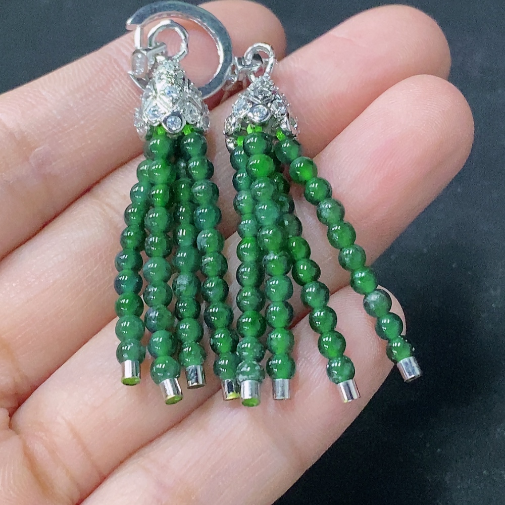 F31614762 Jadeite Inlaid Earrings Non-Gold Total Weight Approx. 6.9g