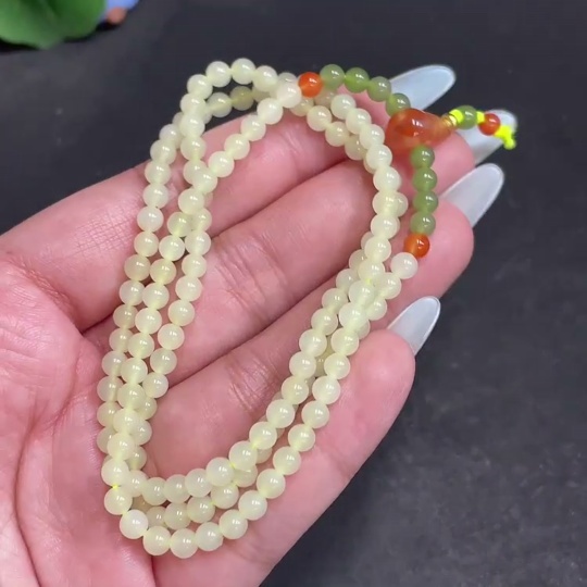 H31574985 Hetian Jade Bead Necklace, Approx. 4mm, Total Weight About 16.3g, Accessories Not Hetian Jade
