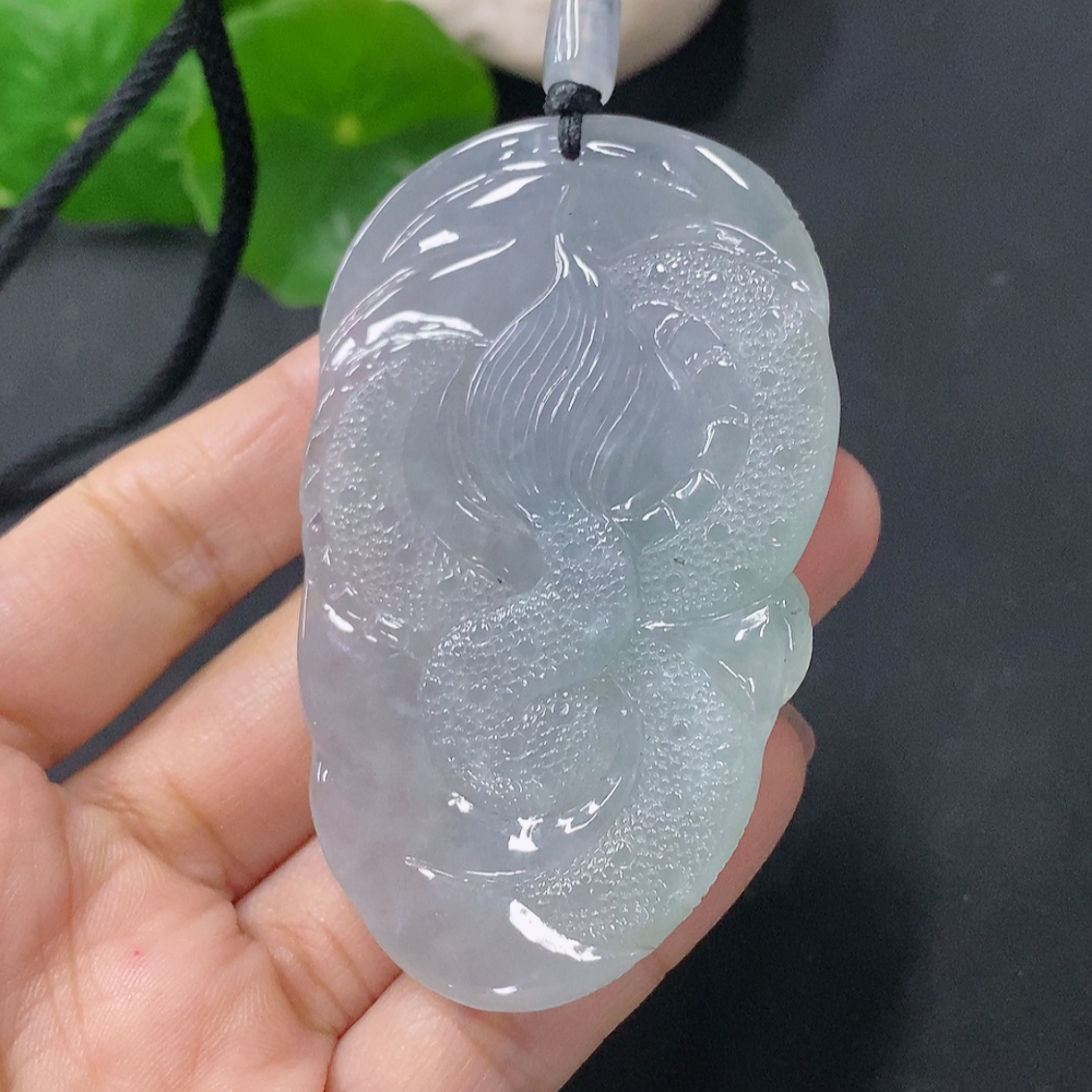 F35117010 Jadeite Pendant Dragon Plaque Total Weight Including Rope 54.93g