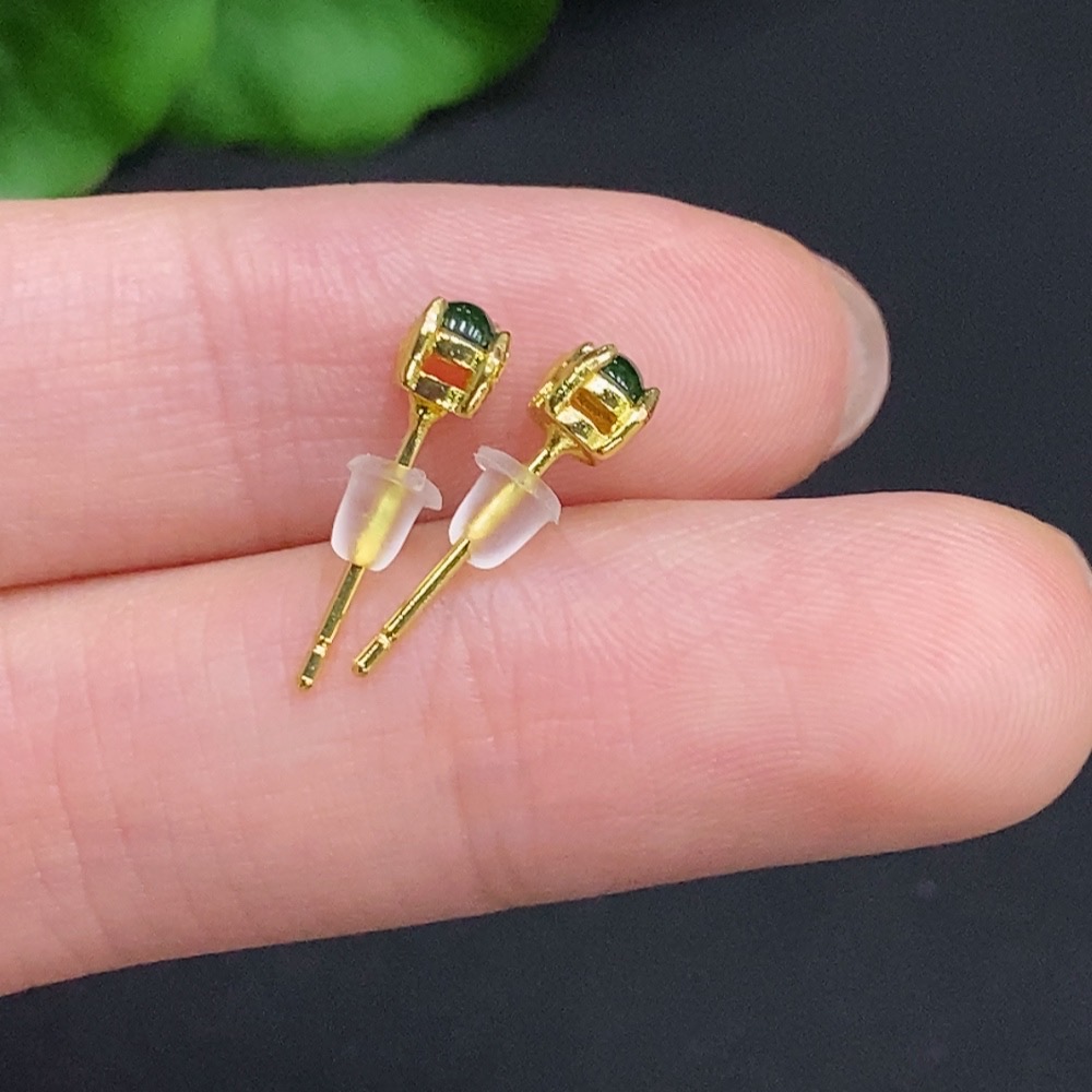 F35156115 Jadeite Cabochon Stud Earrings Non-Gold Total Weight Approx. 0.3g