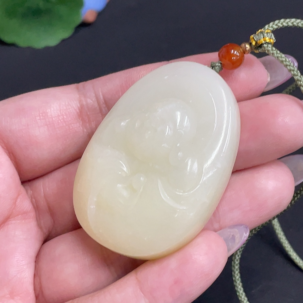 H33930748 Hetian Jade Pendant Buddha Total Weight [with rope] 46.5g