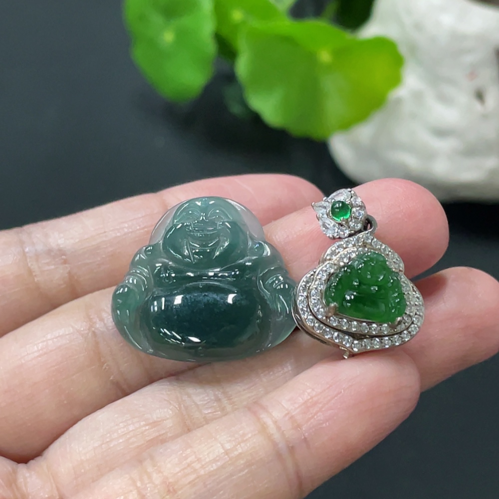 F34978747 Jadeite inlaid pendant Buddha, non-gold inlaid, with non-A grade stones
