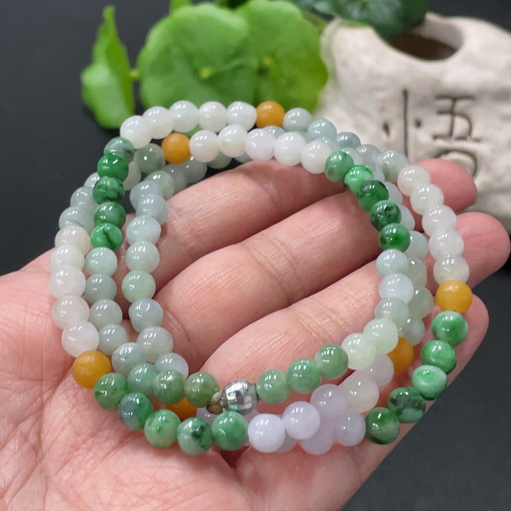 F34057808 Jadeite Bead Necklace Approx 5.8mm Total Weight Approx 34.31g Non-Gold Yellow Part Color Origin Undetermined Contains Other Mineral Components