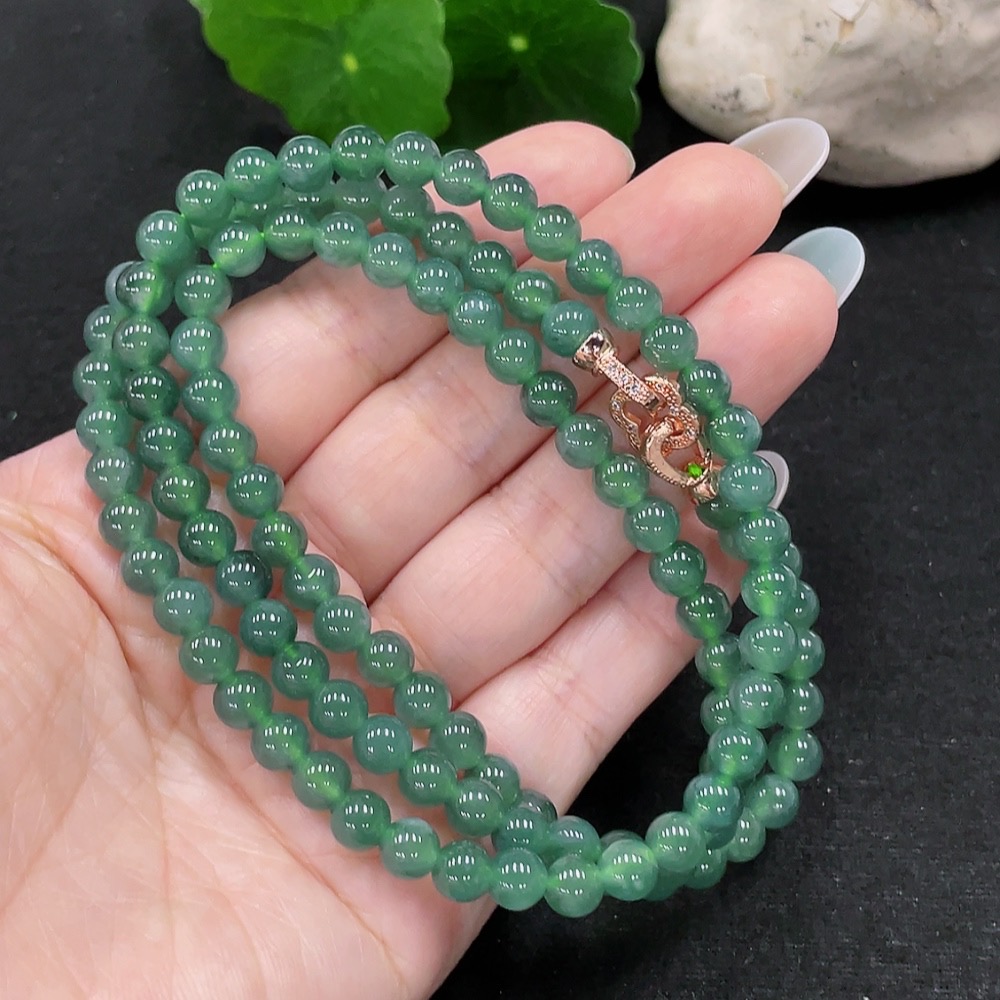 F33899411 Jadeite Bead Necklace Approx. 6mm Total Weight About 41.7g Non-gold Setting