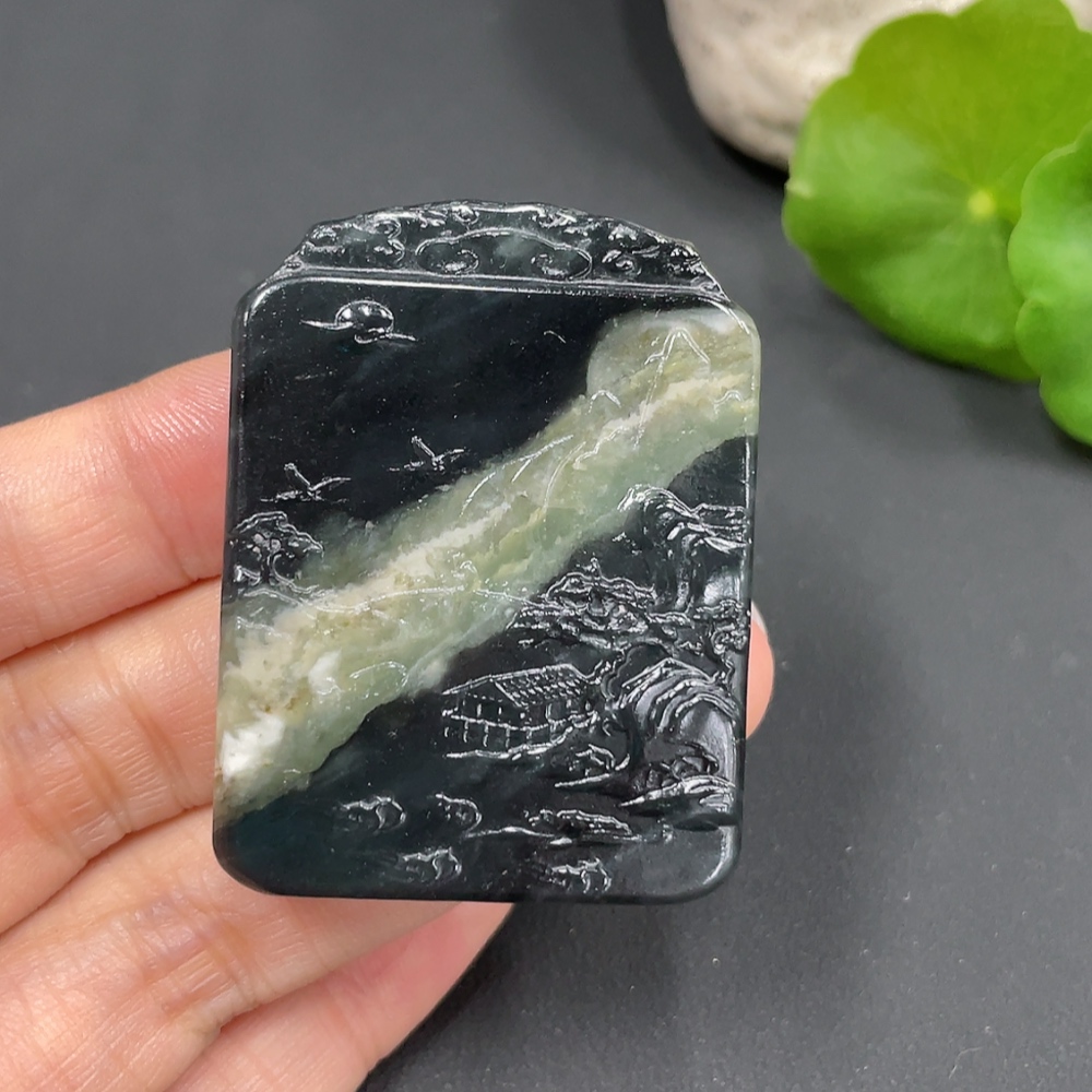 H18071297 Hetian Jade Pendant  Landscape Plaque  Total Weight About 35.2g