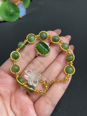 H34973086 Hetian Jade Jasper Bracelet with Adjustable Ring, Total Weight Approx. 17.9g, Non-Hetian Jade Beads, Non-Gold