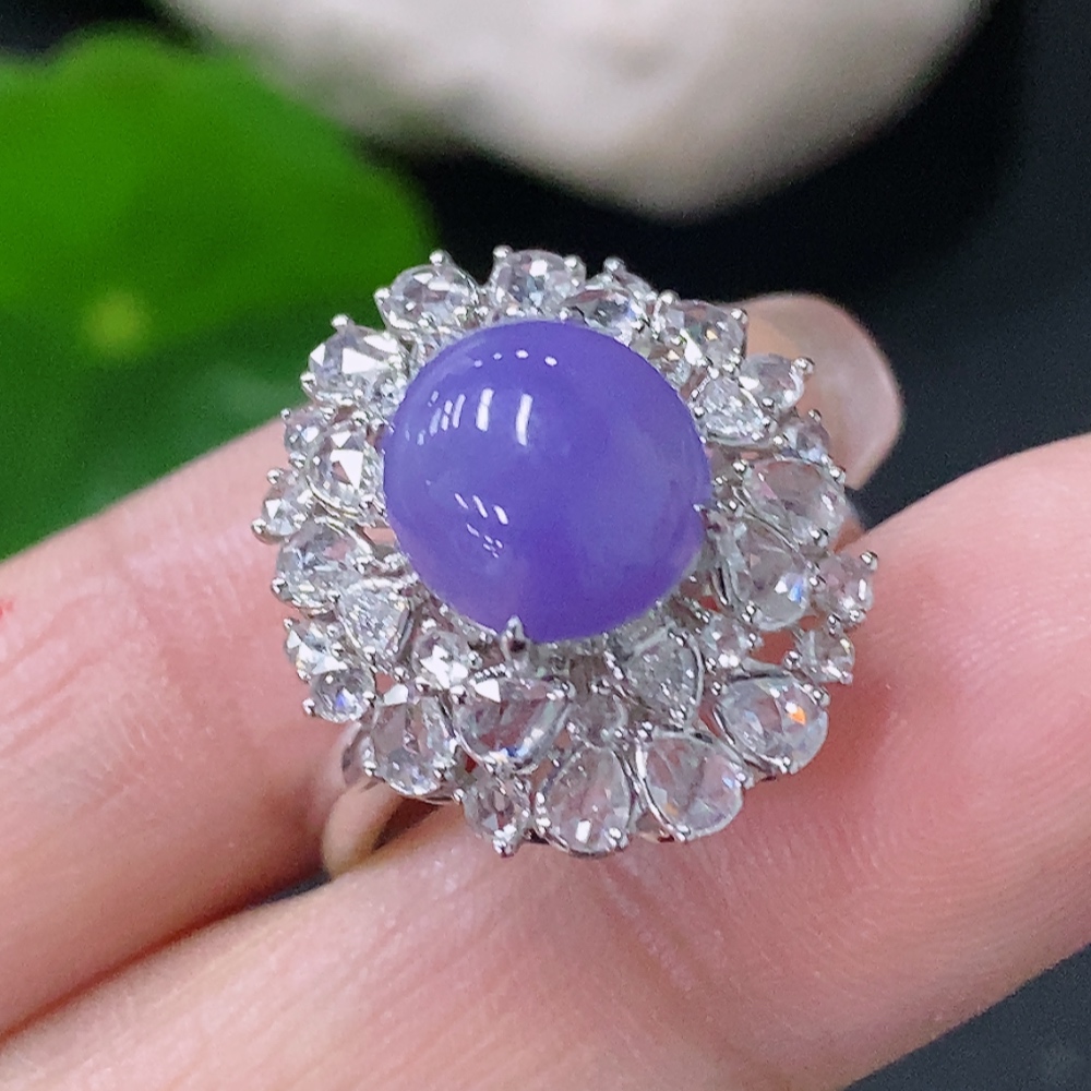 F35087822 Jadeite and Diamond Ring in 18K Gold, Size 14, Total Weight Approx. 4.39g