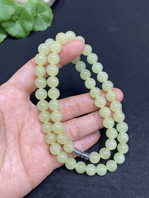 H33878353 Hetian Jade Bead Necklace Approx. 7.7mm Total Weight Approx. 43.7g