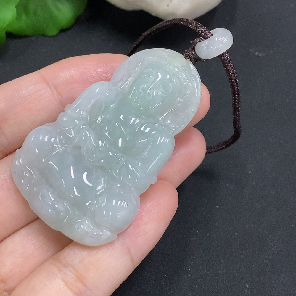 F35126230 Jadeite Guanyin Pendant Total Weight Including Rope Approx. 20.1g (Matching Beads Non-Grade A)