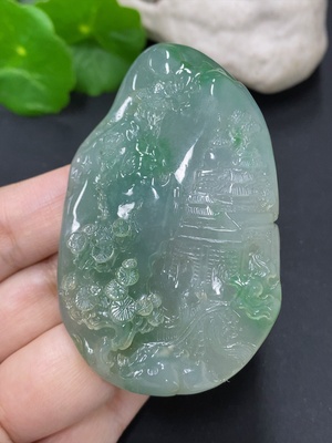 F42954961 翡翠山水牌挂件 货品总重约50.1克