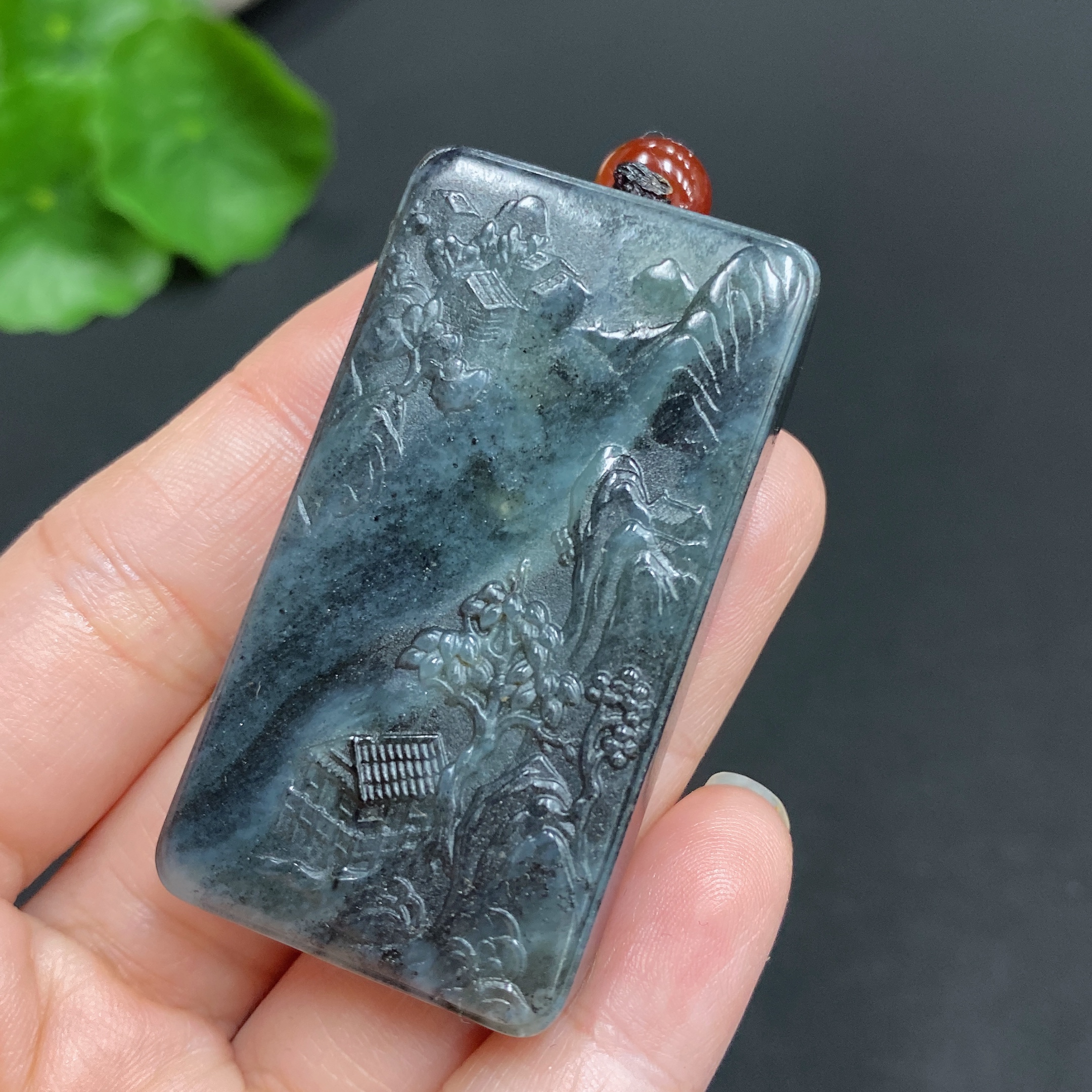 H23685914 Hetian Jade Pendant Landscape Plaque Total Weight Approx. (including rope) 35.6g