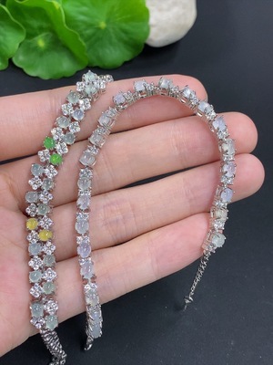 F46555345 翡翠蛋面镶嵌手链一手走 非金